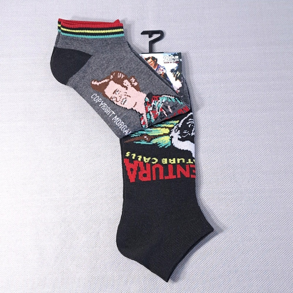 2 Pair One Size‎ Ace Ventura Ankle Socks Black/Gray Shoe Size 7-12